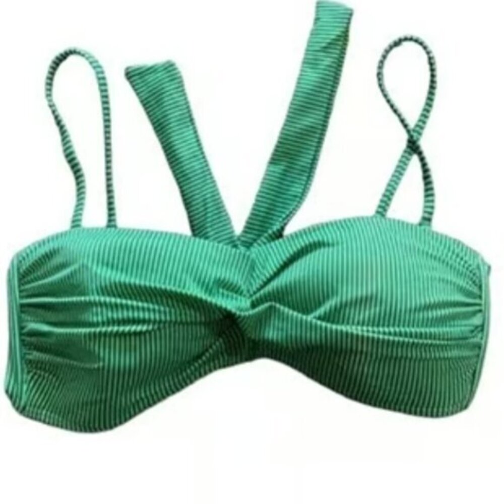 CREMIEUX GREEN/NAVY Striped Bikini Top Swimsuit Size Large GUC #M-173